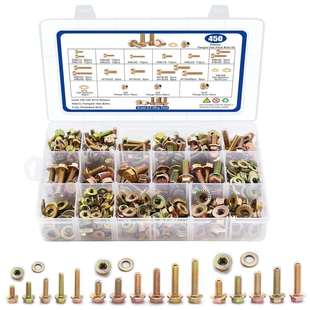 跨境热销450pcs彩锌高强度8.8级六角法兰面螺栓配平垫圈螺母套装