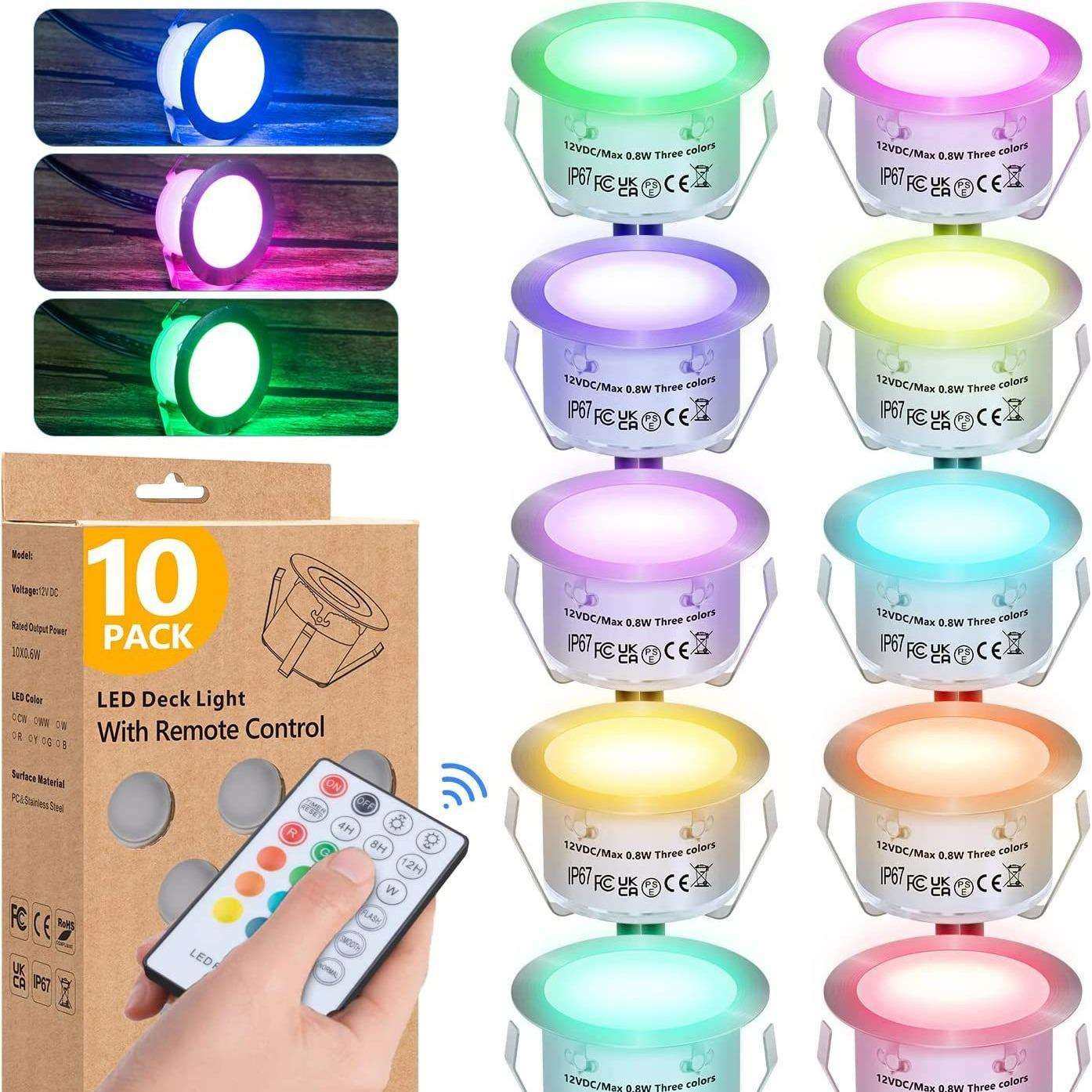 RGB甲板灯 RGB户外灯串 LED地埋灯低压阶梯灯户外台阶灯10灯套装