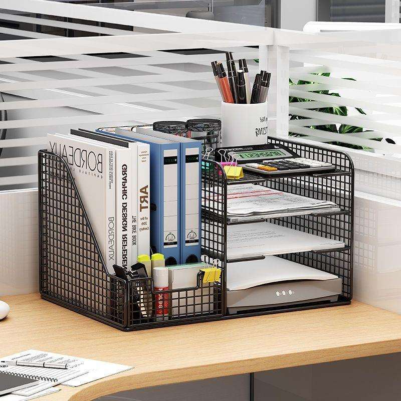 办公用品文件置物架放书本a4纸立式多层铁艺学生资料收纳桌上书架