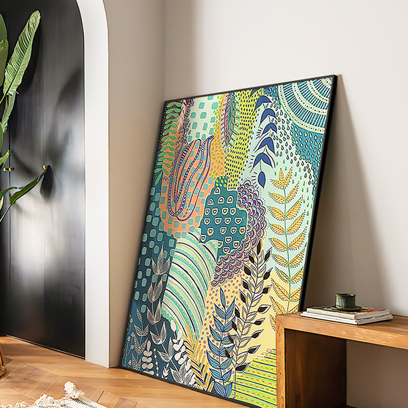 多巴胺小众艺术热带雨林装饰画抽象彩色涂鸦叶子植物玄关客厅挂画图片