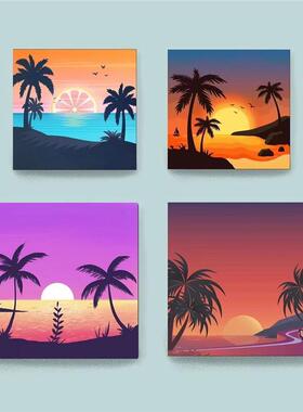 Citypop室内装饰画ins椰树落日卧室挂画日式壁画