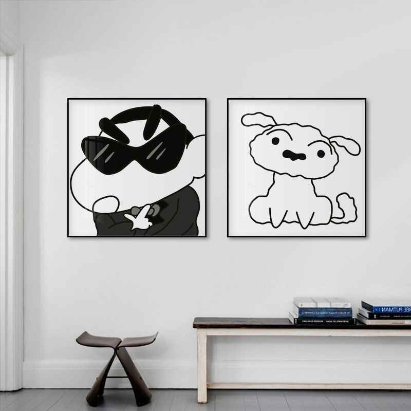 蜡笔小新系列广志美伢黑白工业风背景墙挂画卡通动漫儿童房装饰画图片