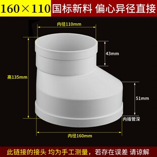 加厚PVC排水管异径大小头变径直接110变75 90转50 63直通接头配件