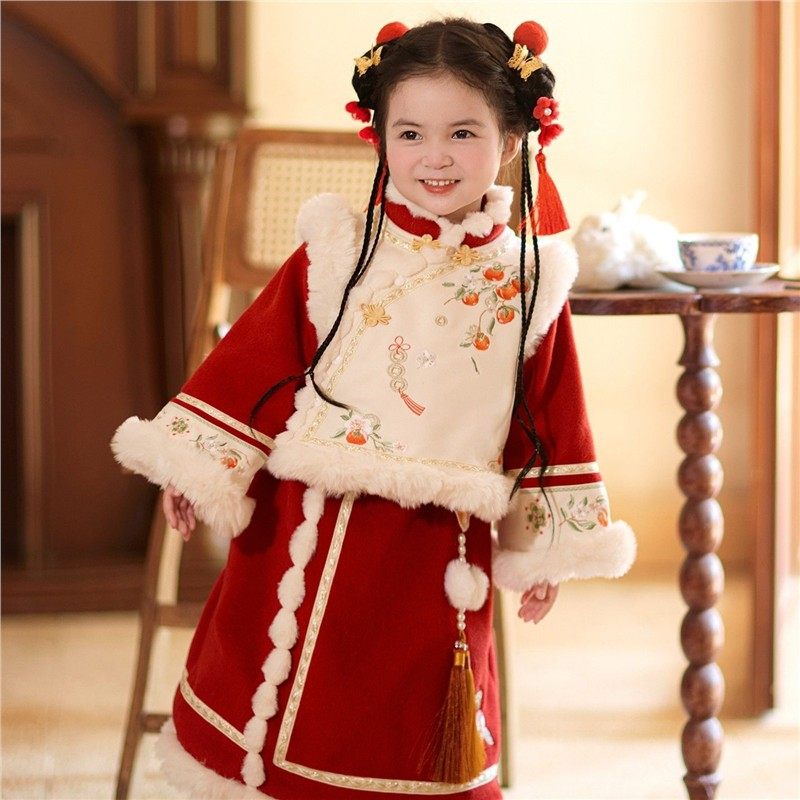 汉服女童2025新款冬季冬装儿童新中式古风套装刺绣过年唐装拜年服