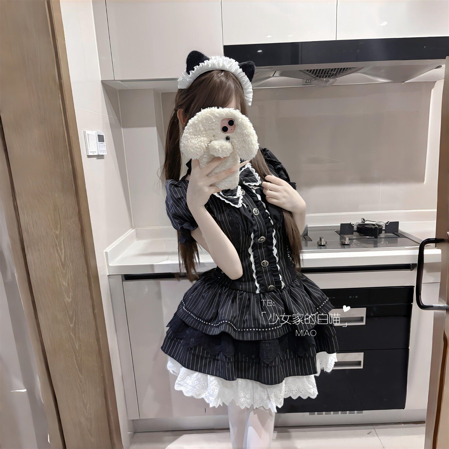 MIAO:哥特风亚文化女仆装黑色可爱日常洛丽塔lolita蕾服连衣裙