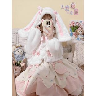 短款【软软兔】原创 Lolita短款外套可爱连帽JK学生仿兔毛