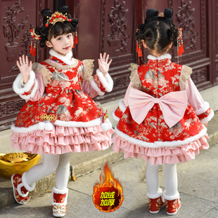 女童新中式国风汉服冬季新款过年服儿童加绒新年拜年服公主裙子潮
