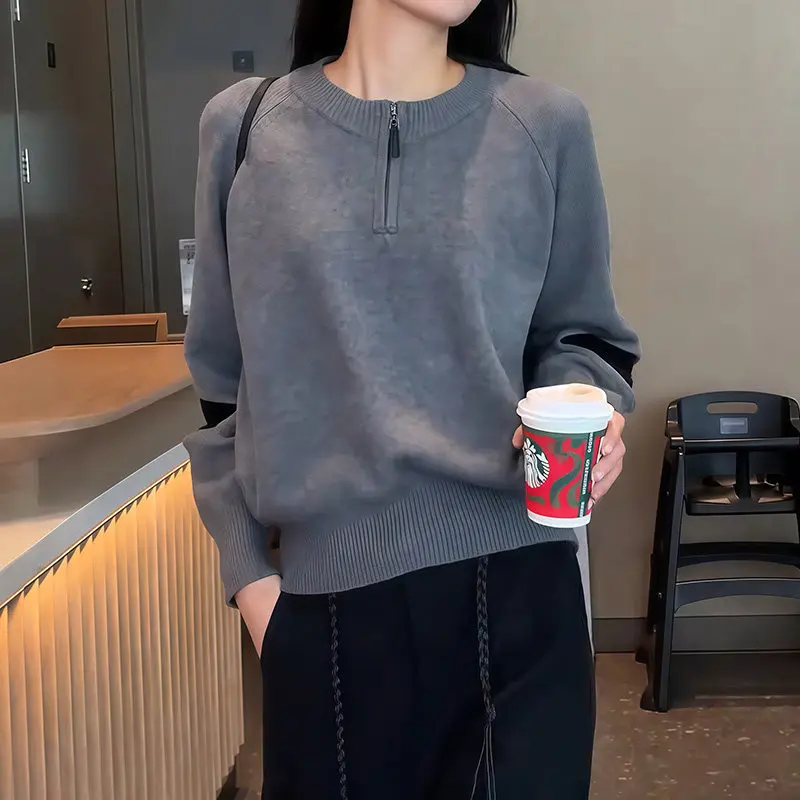 椰来潮购时尚半拉链毛衣内搭女秋冬2025新款高级感宽松针织衫上衣,女装/女士精品,毛衣,淘宝优惠券,粉丝福利购,淘宝优惠卷