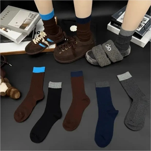 优帝乐9号小店5双装秋季双针拼接透气吸汗中筒袜美腿塑形常规款