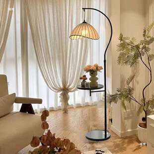 妃饰中古风客厅落地灯沙发旁装饰氛围置物架卧室床头一体台灯其他