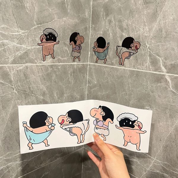 卡通墙贴洗澡马桶贴大号蜡笔小新防水贴纸贴画瓷砖厕所浴室卫生间