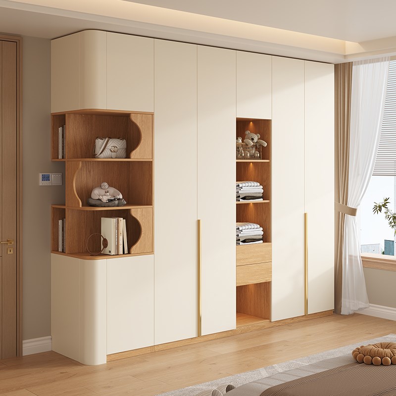定制实木一门到顶圆弧衣柜新款2025爆款家L用卧室橡木色收纳柜衣