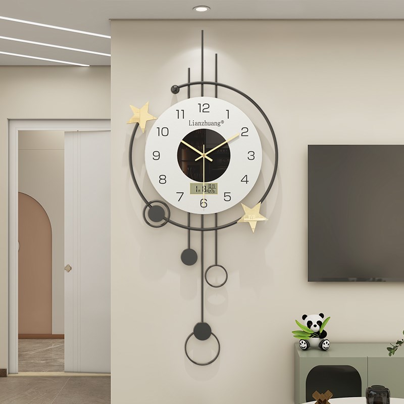 简约风带日历温度钟表挂钟客厅高级感2025新款大气挂X墙时钟创意