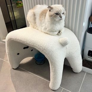 腰家用卡通毛绒凳子风创意猫咪女生下精致梳妆凳颜值高凳异形奶油