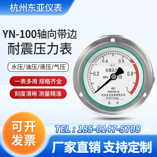 耐震压力表YN100ZT 轴向带边 油压液压水压气压 HFDY 杭州东亚