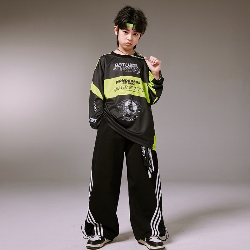 现货速发少儿春季街舞演出服嘻哈hiphop拼色风爵士舞少儿表演速干
