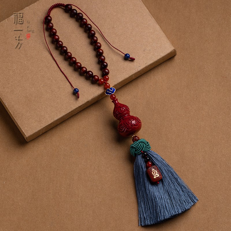 速发福一福朱砂木矿紫檀原方禄葫芦汽车挂件车内吊饰男款