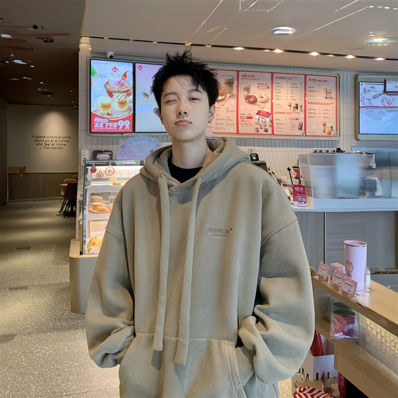 速发@港仔文艺男 重磅粗帽绳连帽卫衣男百秋美式vib帽宽松春搭e衫