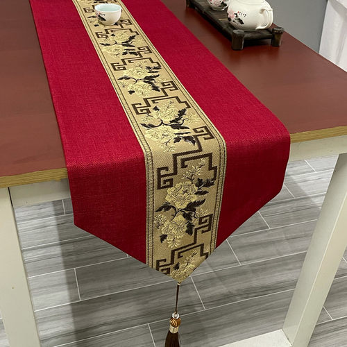 快速发货中式桌i旗防水茶艺布垫茶席茶垫红色喜庆茶几桌布茶布长