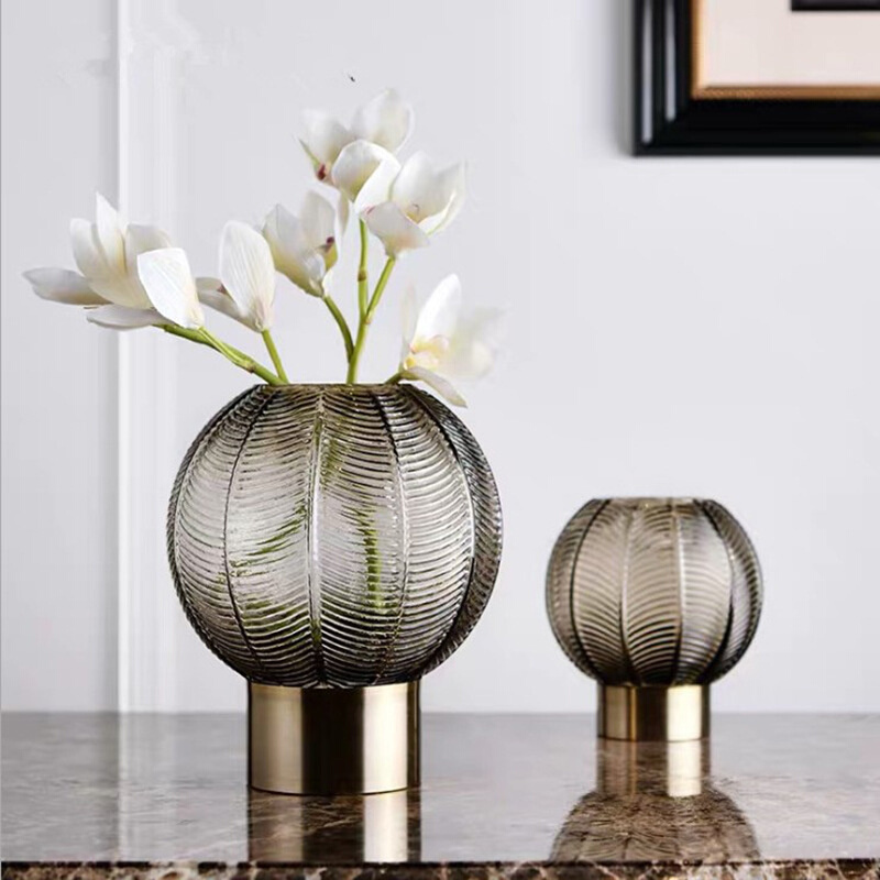 欧式家居创意花瓶金属彩色玻璃瓶摆件插花家居装饰透明花瓶