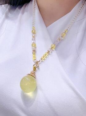 Z0168天然黄水晶球吊坠件约25礼mmZ锁骨炼项炼吸金挂转运珠ZJI首