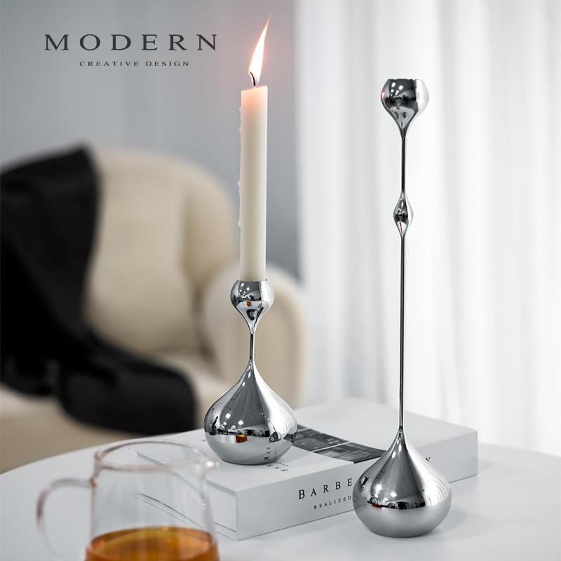 摩登MOD水ERN轻奢居网红不锈钢手工光滴MNP烛台摆件高端家抛餐桌