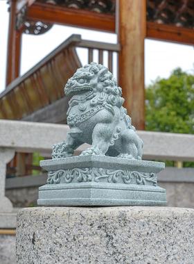 中式招财石狮子宅一对镇家摆件鱼饰缸造景桌面家KDB居装青石石狮