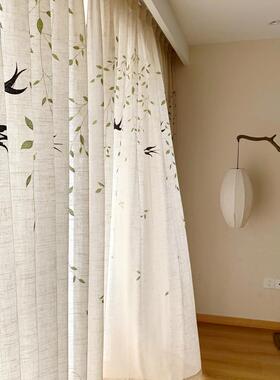 春日XNW柳款麻叶燕子纱帘透光不透新人窗亚纱客厅阳台飘窗半遮光