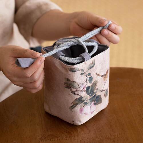 云纱茶具收纳袋子果熟来禽图便携旅行布包快客杯主人杯茶杯布袋