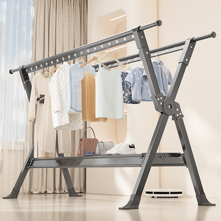 多功能伸缩折叠晾衣架落地阳台加粗室外晾衣杆家用挂衣架晒衣被架