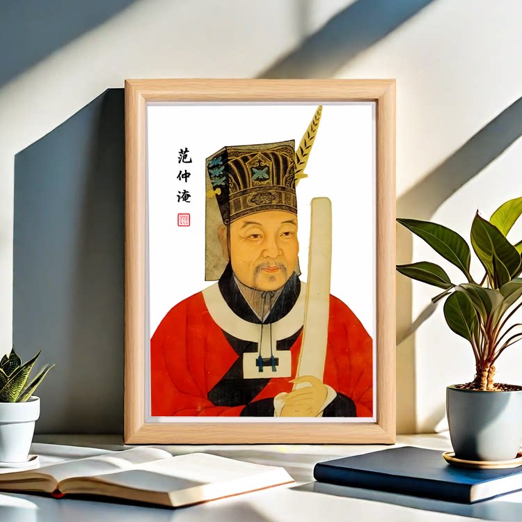 北宋文学家范文正公范仲淹画像挂画书房装饰摆件桌面木质相框摆台图片