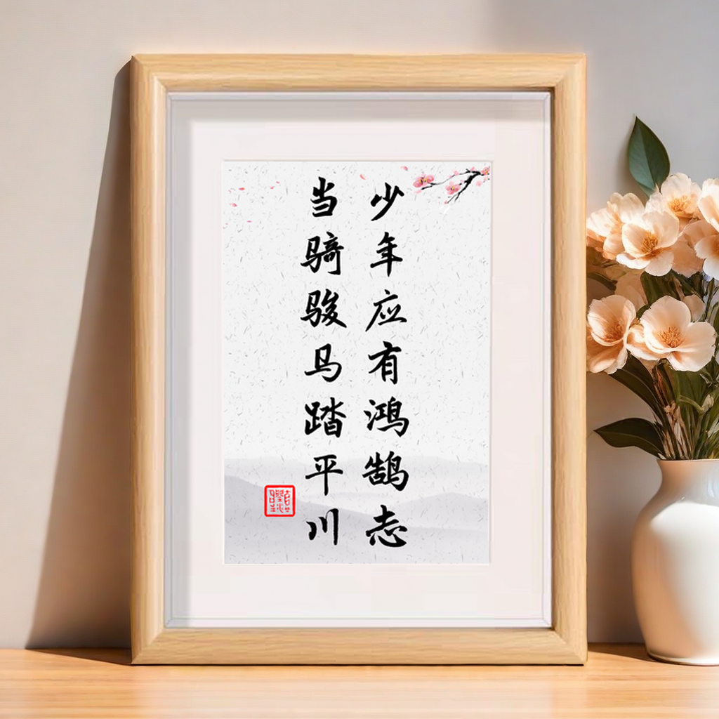 少年应有鸿鹄志当骑骏马踏平川励志书法相框摆台办公室桌面座右铭