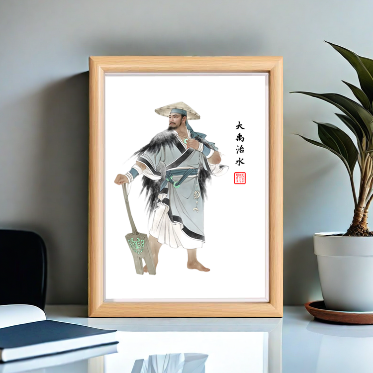 大禹治水图画像古代名人中式大禹画像相框办公室客厅摆台摆件
