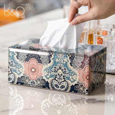 KP高档纸巾盒轻奢餐桌茶几客厅抽纸盒家用高级感擦手纸盒装饰摆件