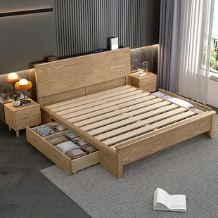 实木床1.8箱储物家用原木1米5主卧单人双人大床