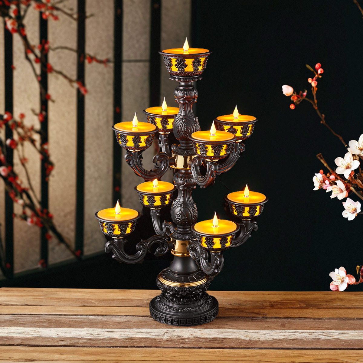 新款九品莲花灯观音菩萨led琉璃佛供灯家用高级供佛佛前长明灯