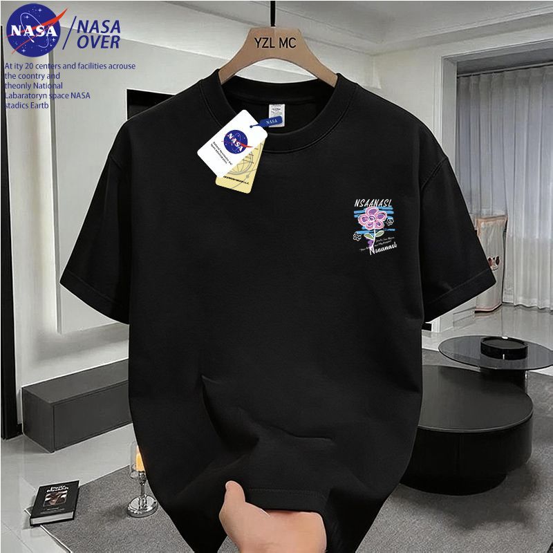NASA联名韩版ins风涂鸦小花夏季短袖男女中性风宽松慵懒外穿通勤图片