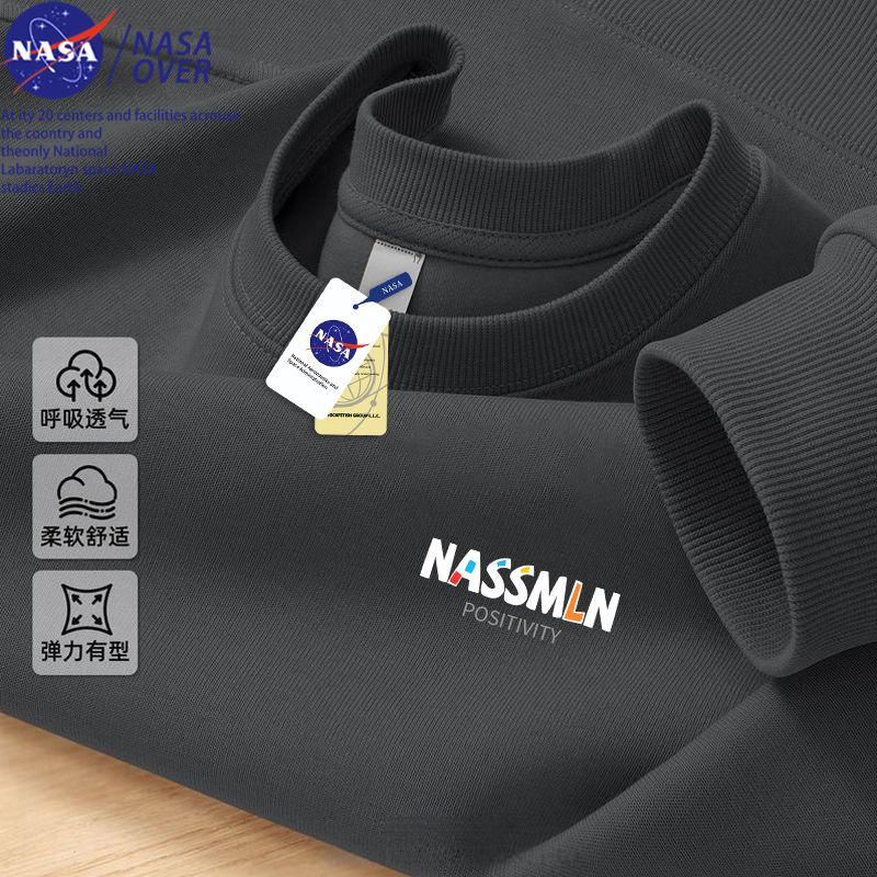 NASA联名活力设计感彩色字母印花男女同款春秋基础休闲套头衫卫衣