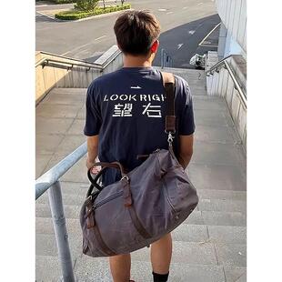 望左望右字母印花短袖男款夏季美式复古重磅T恤灰色潮牌休闲半袖