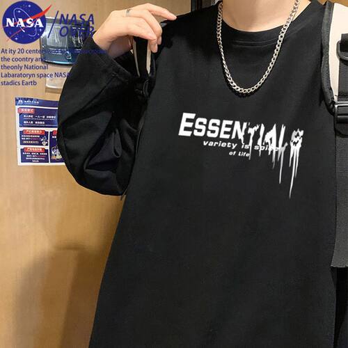 NASA联名男士秋季长袖t宽松打底衫美式融化字母潮酷帅气上衣洋气