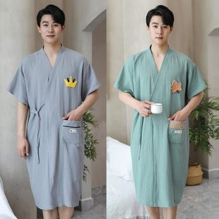 穿2025男士 式 薄款 浴袍纱布新款 全棉系带浴巾家用纯棉女可洗澡夏季