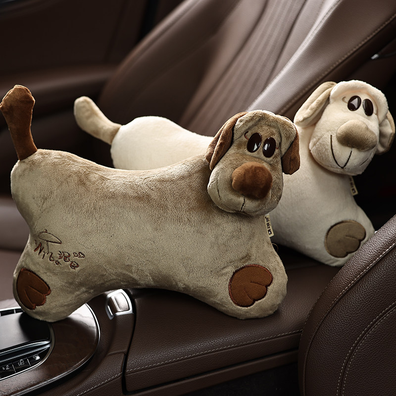 精选泥巴狗汽车头枕座椅车载护颈枕一对女生内饰卡通可爱装饰用品
