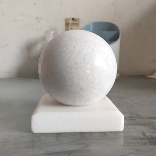 精选石雕圆球汉白玉晚霞红门柱大理石底座庭院别墅户外流水装饰摆