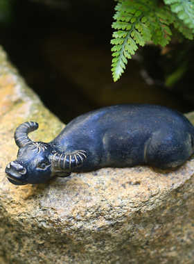 精选创意水牛摆件微景观花盆景茶桌面装饰小动物假山流水喷泉搭配