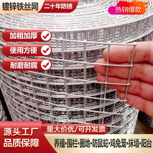 镀锌铁丝网养殖网鸡鸭防鼠围栏鸽兔笼钢网格加密粗隔离防护网