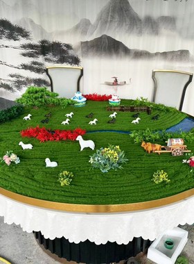 酒店餐桌中间摆件生态牧场盆景家居餐厅草原圆桌装饰沙盘山羊摆设