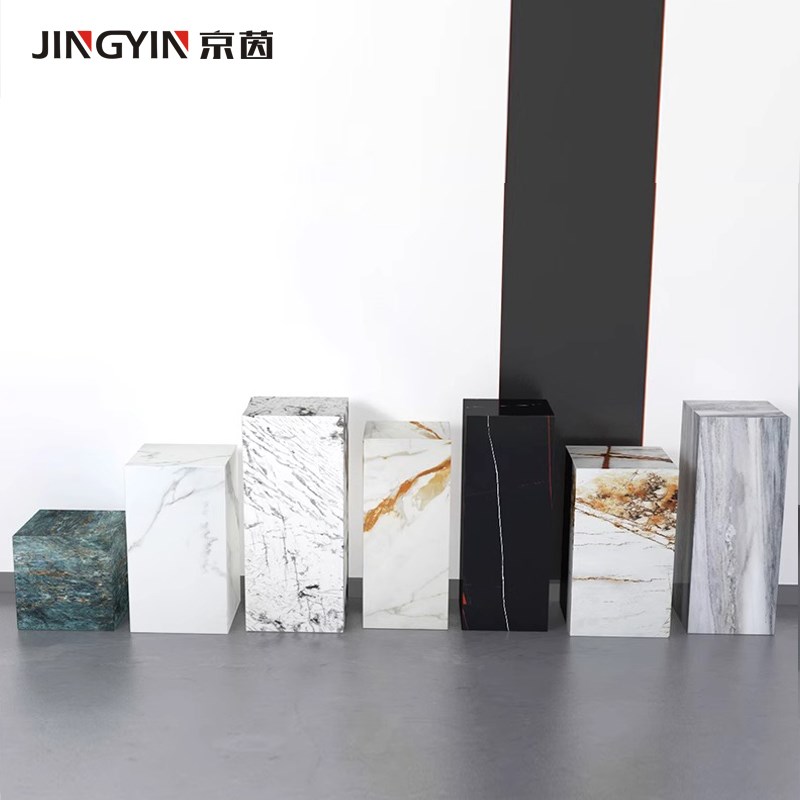 轻奢岩板花架样板房玄关雕塑摆件底座商场橱窗基座客Z厅沙发边几