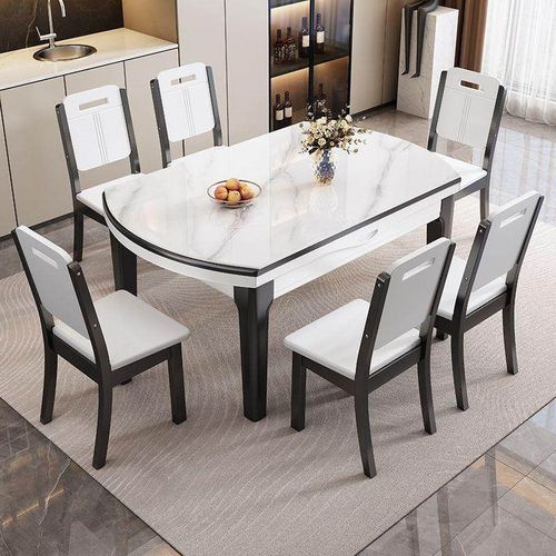 初屋岩板餐桌椅组合小户型可伸缩折叠现代简约长方型吃饭桌子