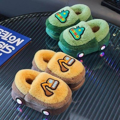 儿童拖鞋室内防滑保暖包跟棉鞋男童宝宝冬季新款卡通亮灯居家鞋子