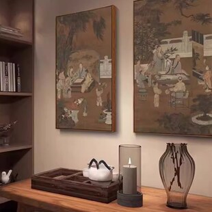 新中式宋代美学挂画琴棋书画书房茶室氛围布置中古风背景墙装饰画